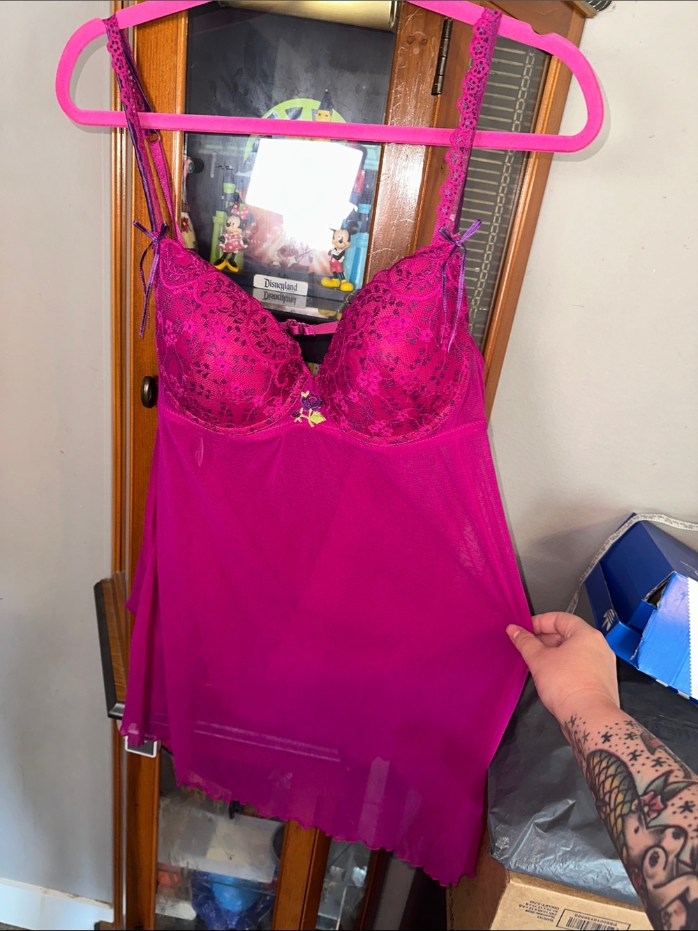 Magenta Lace Babydoll Chemise Nightgown - Women Intimates